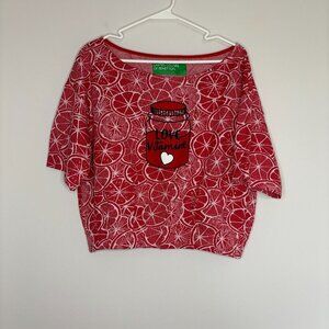 BENETTON Love Vitamine Fruit Short Sleeve Cropped Oversized XS Elastic W…